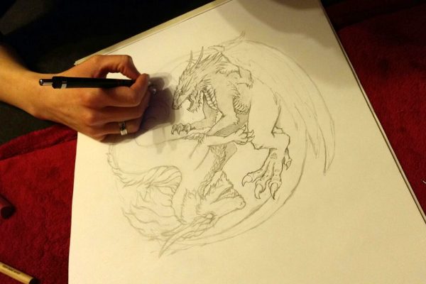 Illustration / Bleistiftzeichnung Yin Yang Drachen / Dragons