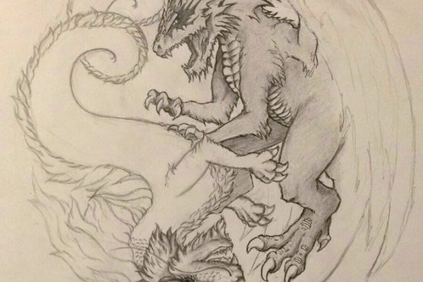Illustration / Bleistiftzeichnung Yin Yang Drachen / Dragons