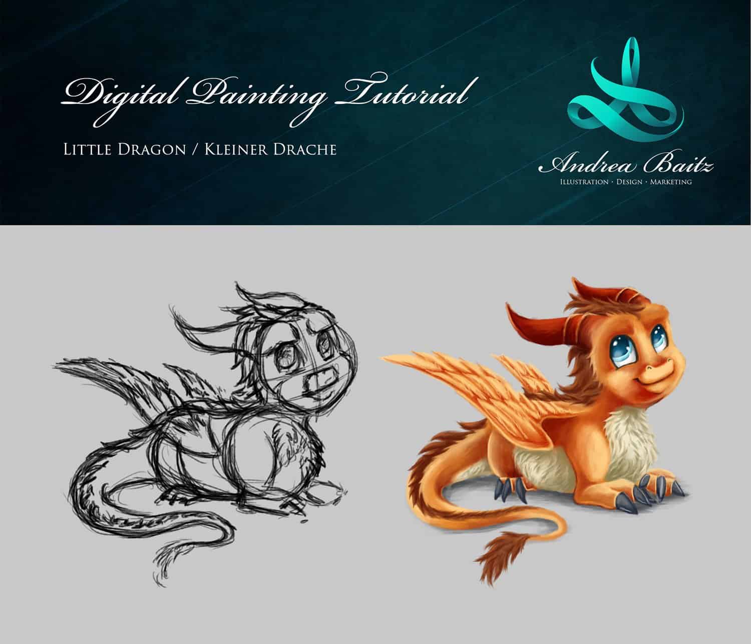 Digital Painting Tutorial Little Dragon, Drawing Tutorial, Dragon, Drache, Illustration Vorschaubild, Andrea Baitz