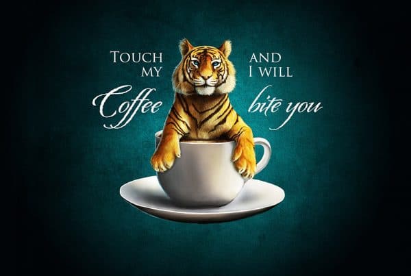 T-Shirt-Design Touch my Coffee and i will bite you, T-Shirt Designer Andrea Baitz, Illustration, Digital Painting, Digitale Illustration, Grafikdesign, Ines Kampf Design, T-Shirt Designer Deutschland