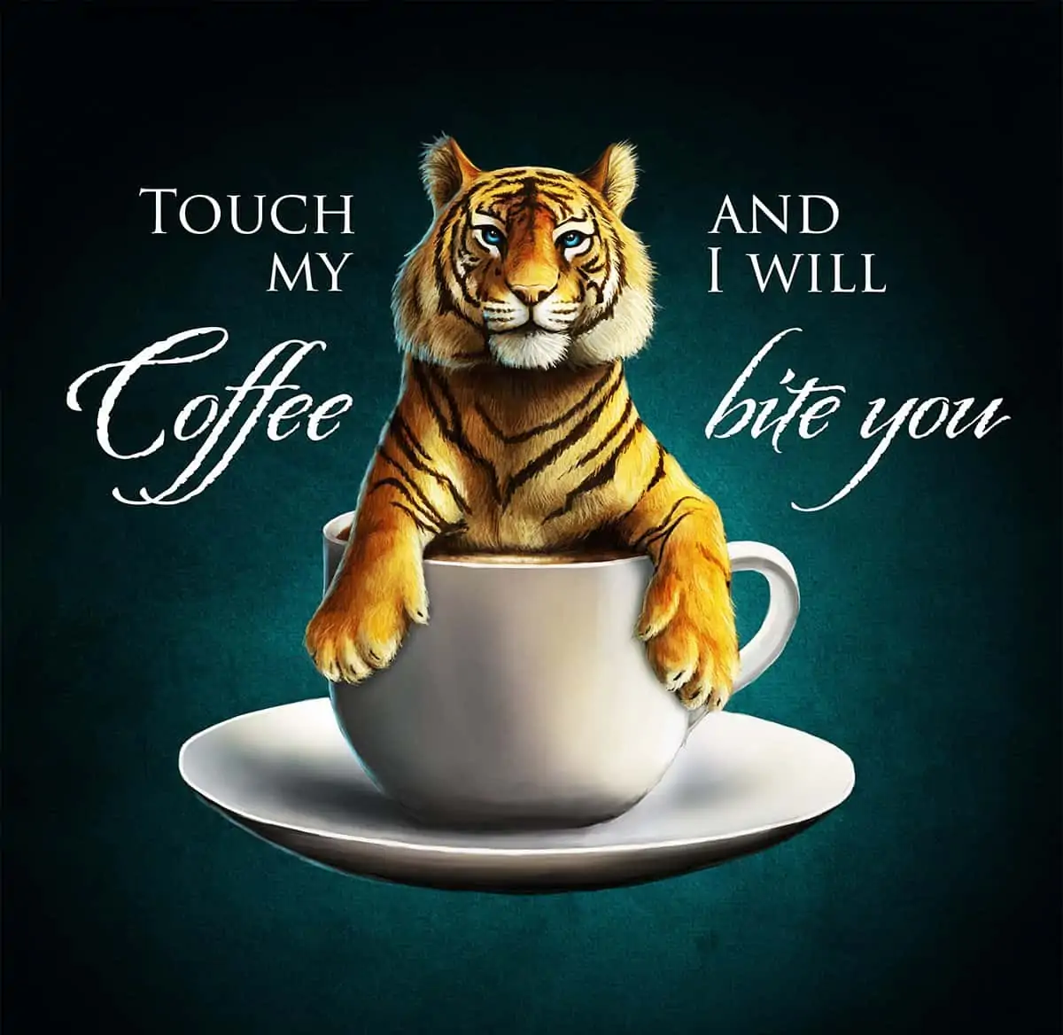 T-Shirt-Design Touch my Coffee and i will bite you, T-Shirt Designer Andrea Baitz, Illustration, Digital Painting, Digitale Illustration, Grafikdesign, Ines Kampf Design, T-Shirt Designer Deutschland
