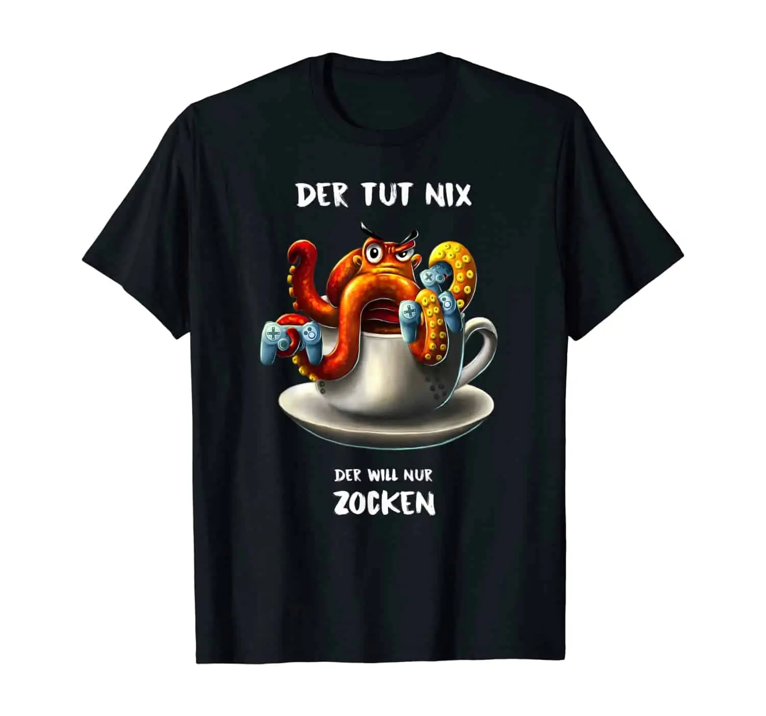 Oktopus Tintenfisch Kaffee Trinker, Kaffee Liebhaber, Morgenmuffel, Kaffeetrinker, Kaffee Spruch, Gamer Shirt, Zocker Shirt, Gaming Design, T-Shirt Design